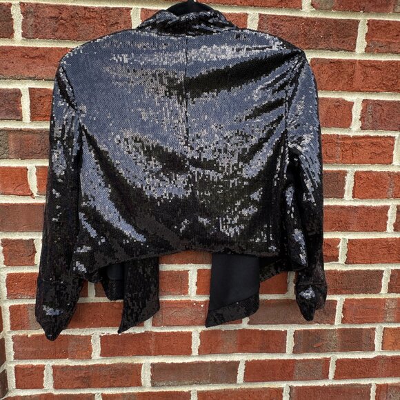 Kardashian Kollection Sequin Jacket XS Black Cropped Open Front Glam - Picture 3 of 10